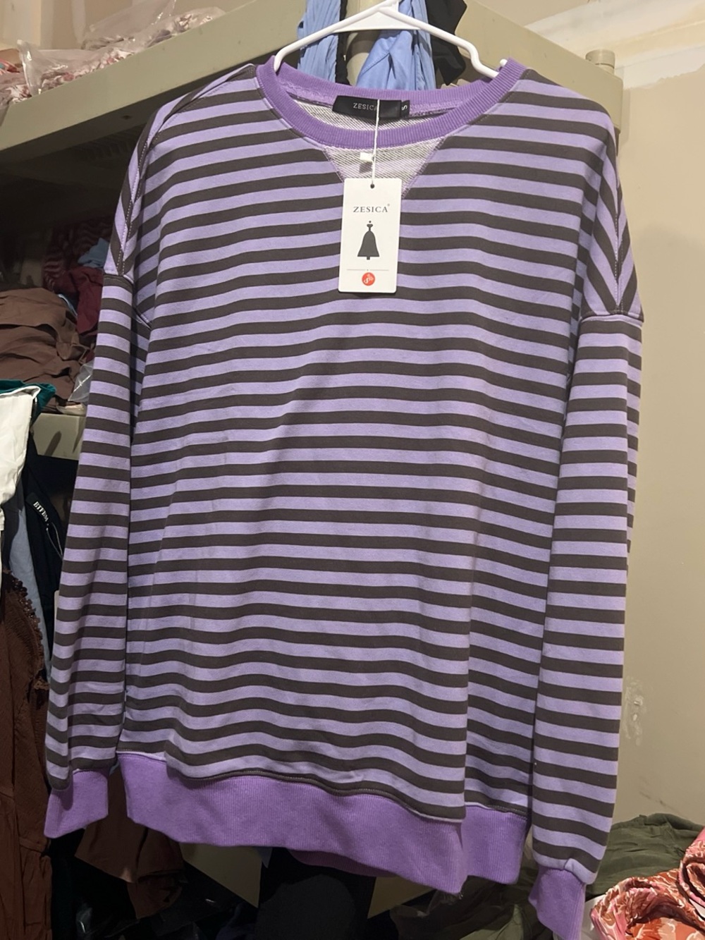 Zesica purple and black horizontal striped sweatshirt with pockets